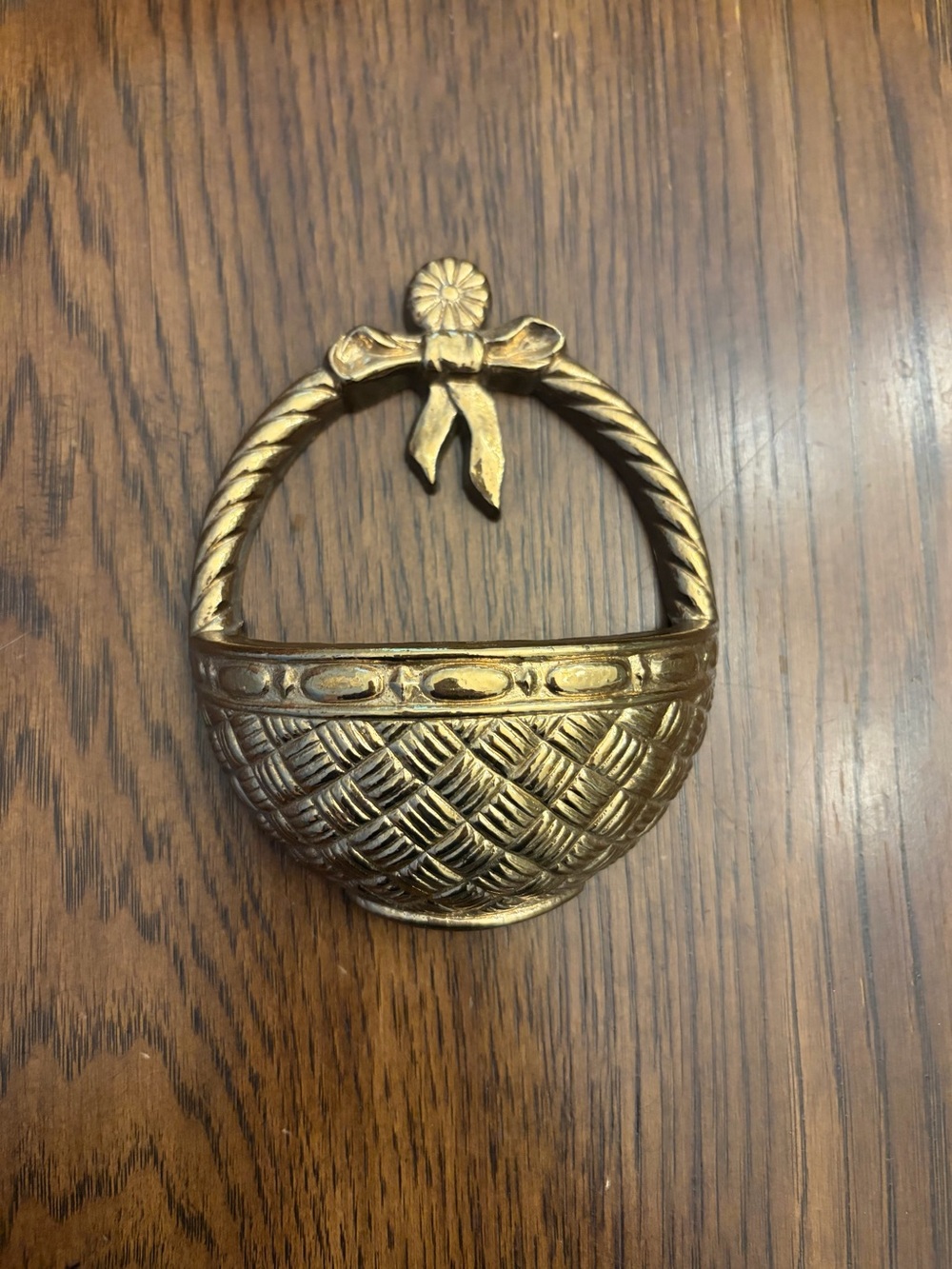 Dainty Gold color plastic resin Decorative Wall Basket w/ Bow Accent Cottagecore